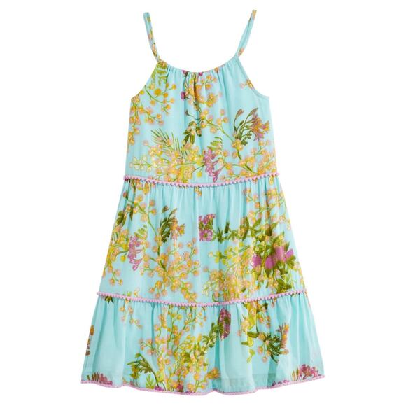 Janie and Jack Tiered Floral Swing Dress Mimosa Floral Aqua Size 7/8 NWT - Picture 1 of 7